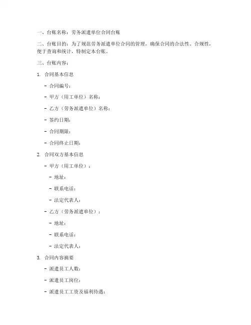 劳务派遣单位合同台账模板