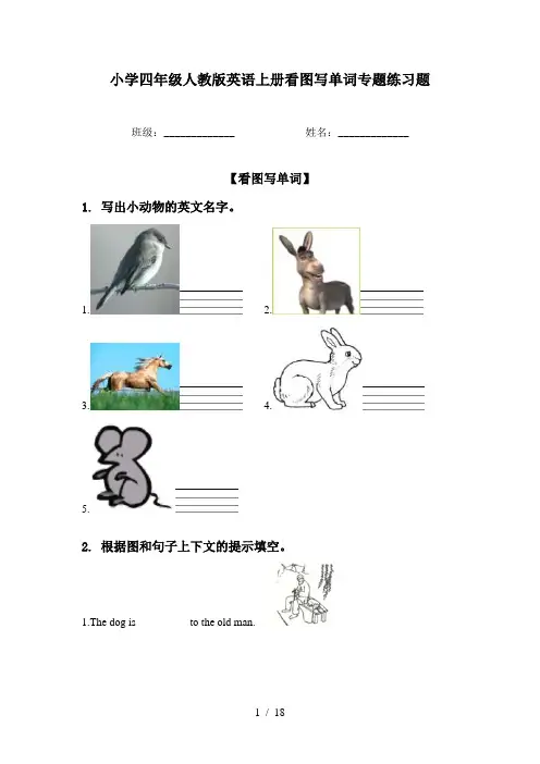 小学四年级人教版英语上册看图写单词专题练习题