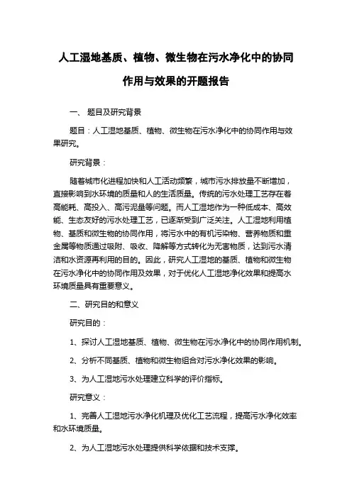 人工湿地基质、植物、微生物在污水净化中的协同作用与效果的开题报告