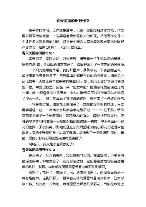 春天美丽的田野作文范文（精选10篇）