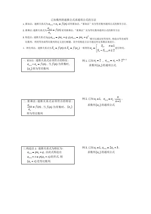 已知数列的递推公式求通项公式的方法总结归纳