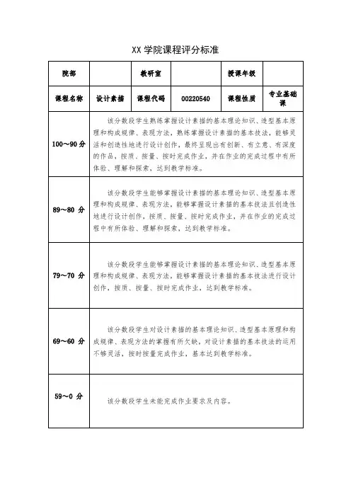 设计素描评分标准