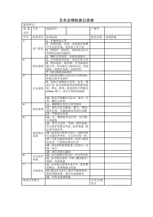 叉车定期检修记录表