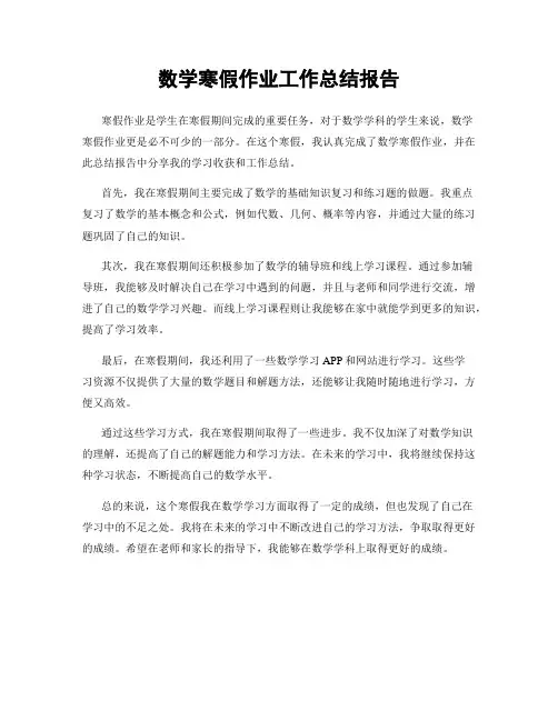 数学寒假作业工作总结报告