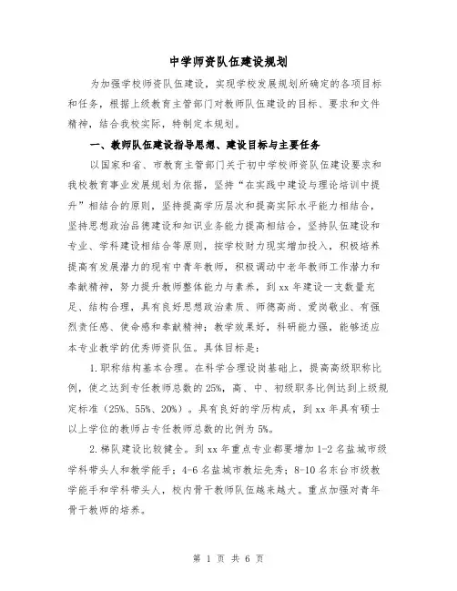 中学师资队伍建设规划（2篇）