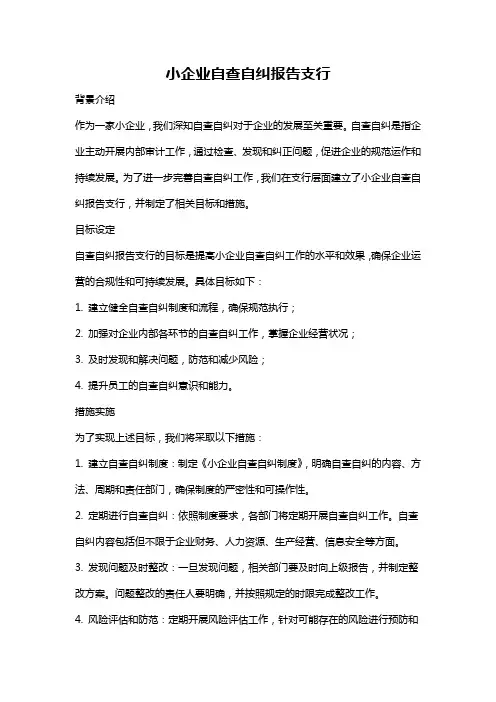 小企业自查自纠报告支行