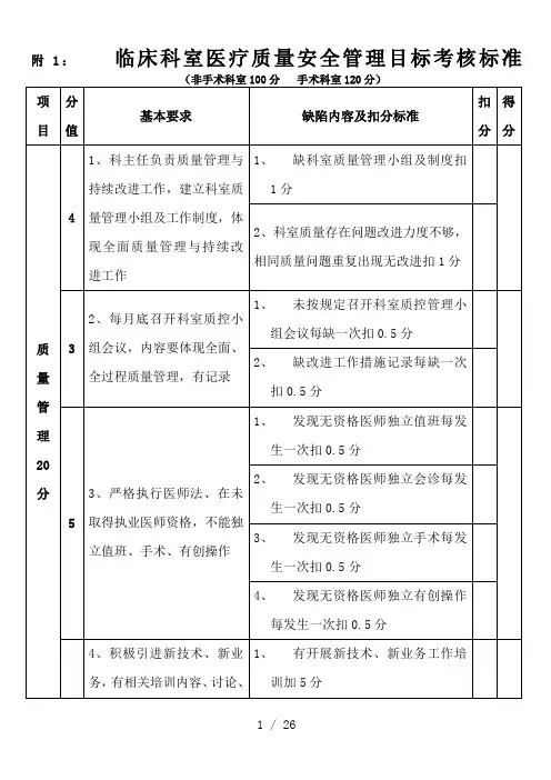 医疗质量安全管理考核标准