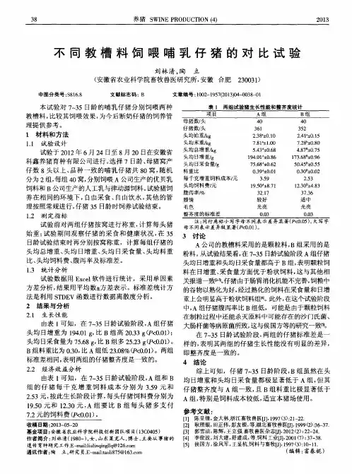 不同教槽料饲喂哺乳仔猪的对比试验