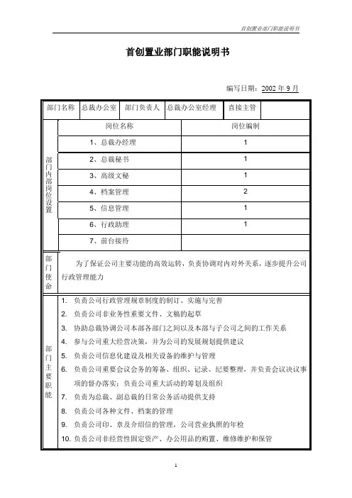 部门职能说明书-总裁办.doc