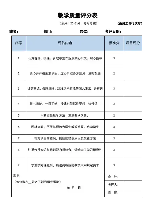教学质量评分表(标准版)