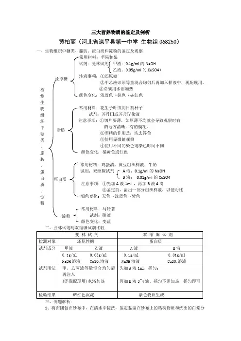 三大营养物质的鉴定及例析