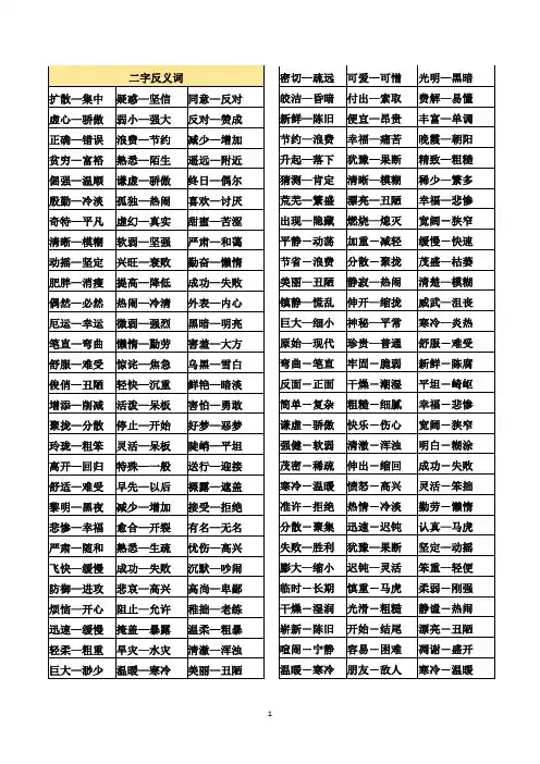 二字反义词