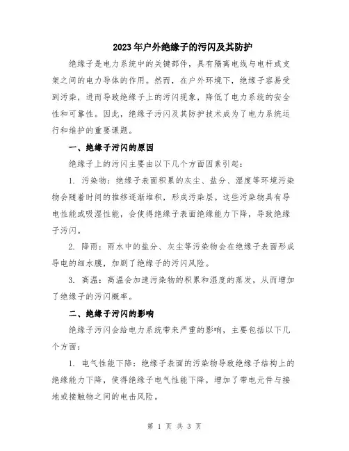 2023年户外绝缘子的污闪及其防护