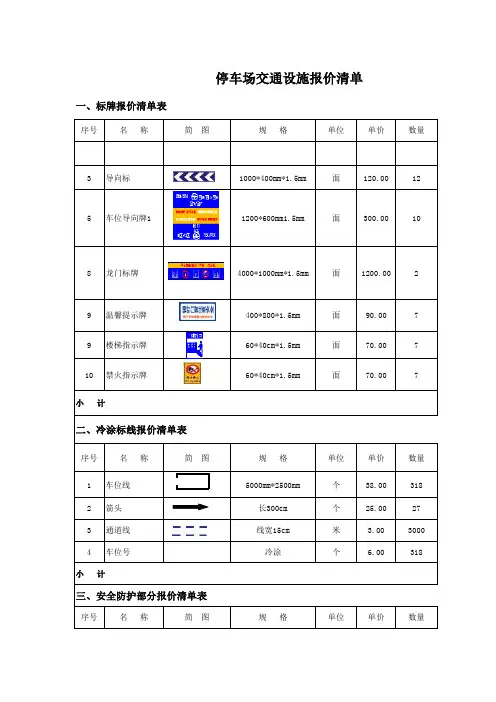 百花园地下停车场报价单1