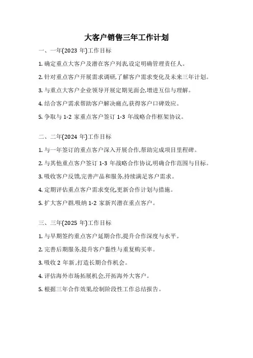 大客户销售三年工作计划