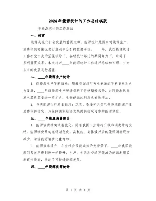 2024年能源统计的工作总结模版(2篇)