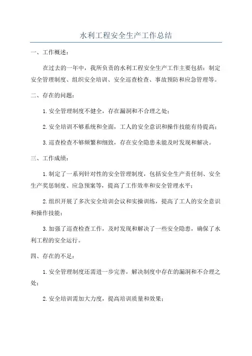 水利工程安全生产工作总结