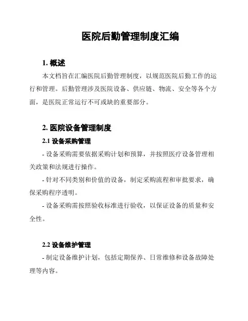 医院后勤管理制度汇编
