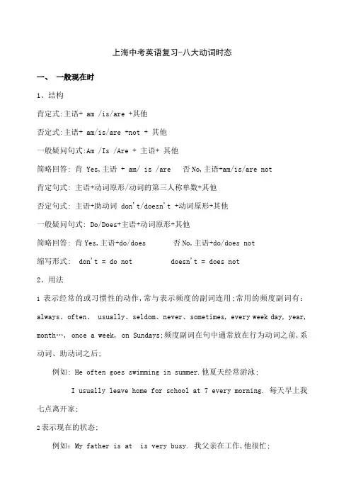 上海中考英语复习八大时态