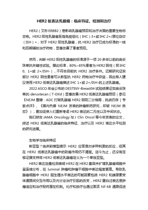 HER2低表达乳腺癌：临床特征、检测和治疗
