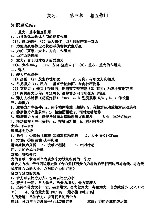 高中物理必修一第三章相互作用知识点总结