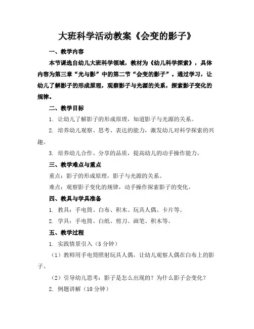 大班科学活动教案《会变的影子》