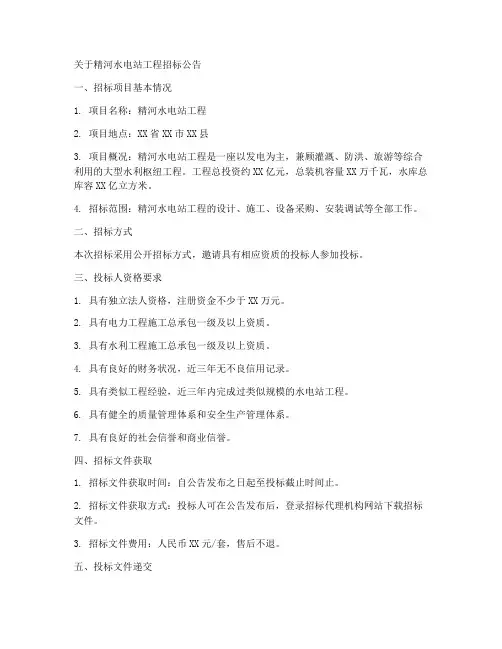 精河水电站工程招标公告