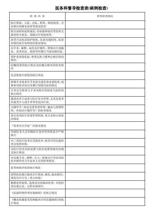 医务科督导检查表(病例检查)