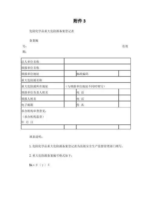 危险化学品重大危险源备案登记表