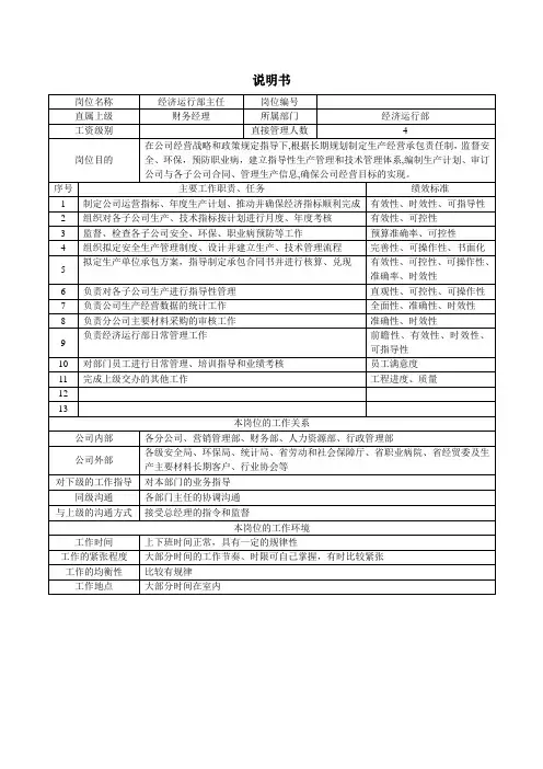 经济运行部岗位职责