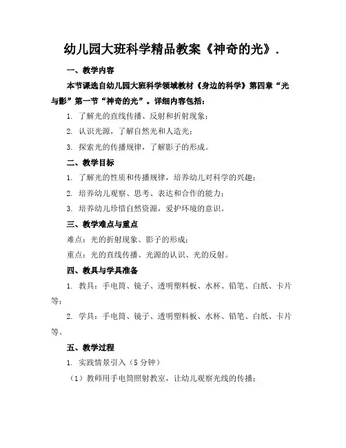 幼儿园大班科学精品教案《神奇的光》.