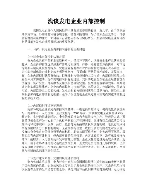 浅谈发电企业内部控制