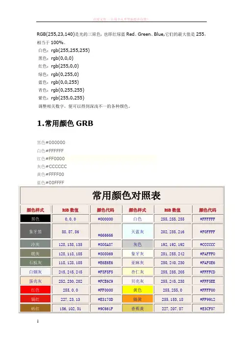 rgb颜色值对照表所有颜色大全