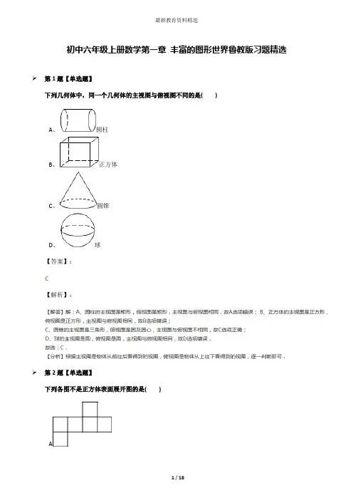 初中六年级上册数学第一章 丰富的图形世界鲁教版习题精选