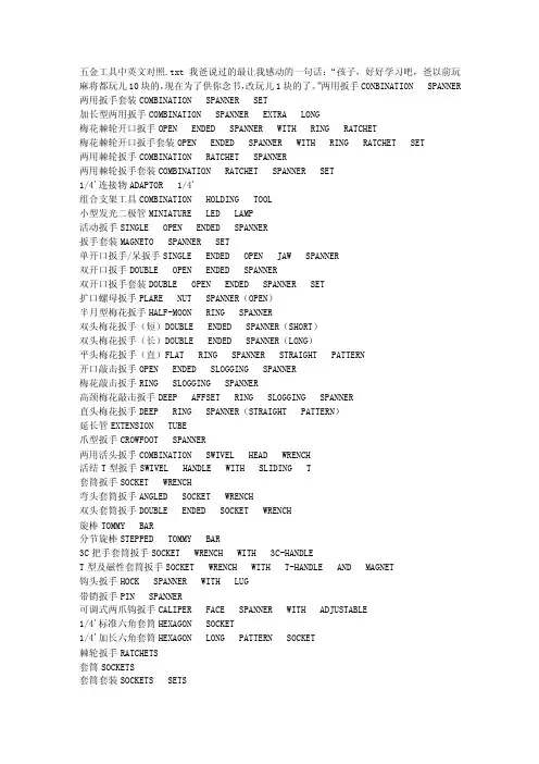 五金工具中英文对照