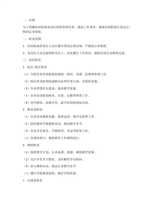 培训机构岗位责任制度范本