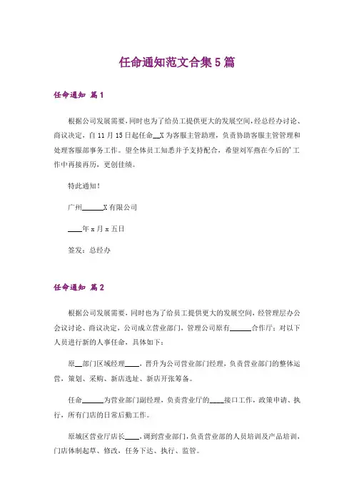 任命通知范文合集5篇