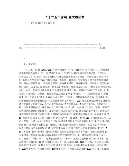 “十二五”前期-重大项目表