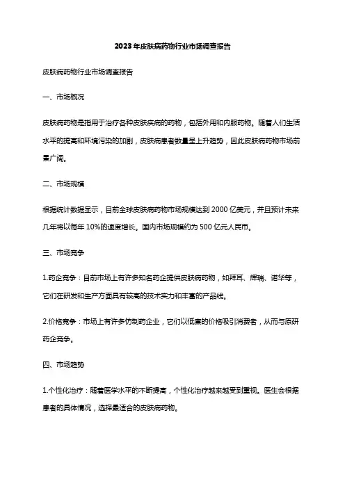 2023年皮肤病药物行业市场调查报告