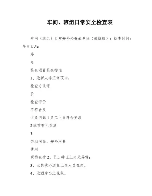 车间、班组日常安全检查表