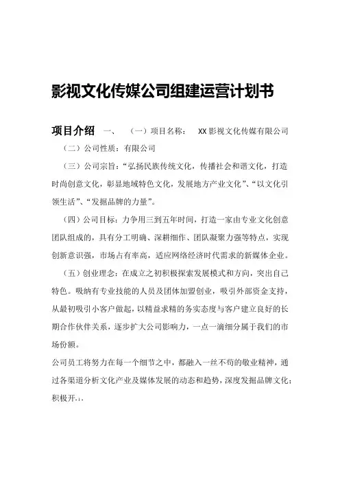 影视文化传媒公司组建运营计划书