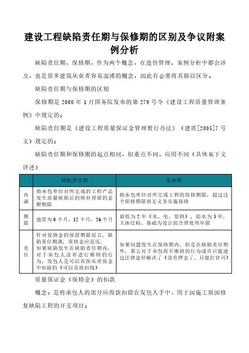 建设工程缺陷责任期与保修期的区别及争议附案例分析