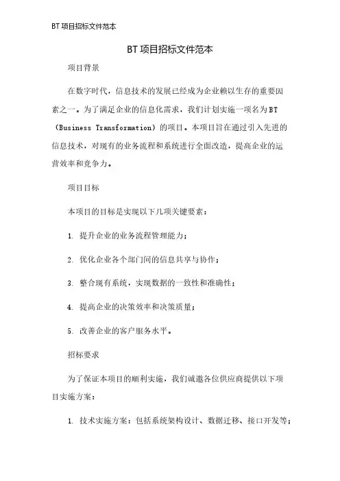 BT项目招标文件范本