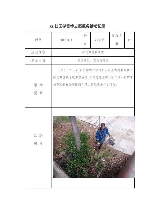 xx社区2015、2016、2017志愿者活动记录