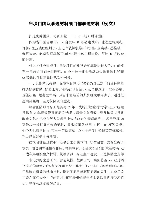 年项目团队事迹材料项目部事迹材料(例文)
