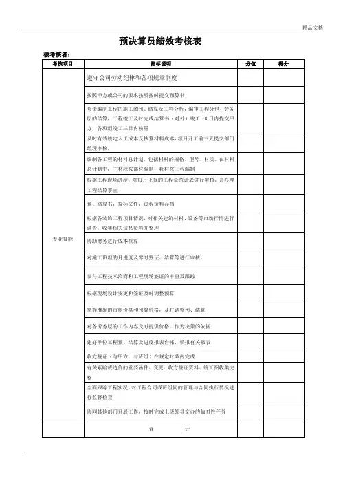 预算员绩效考核表模板