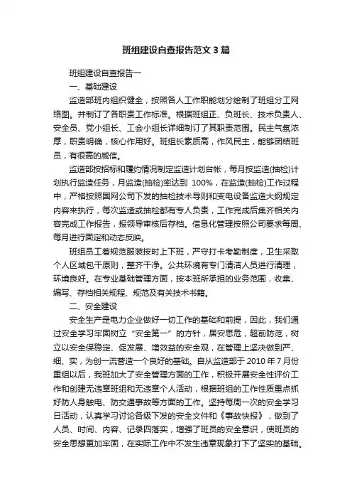 班组建设自查报告范文3篇