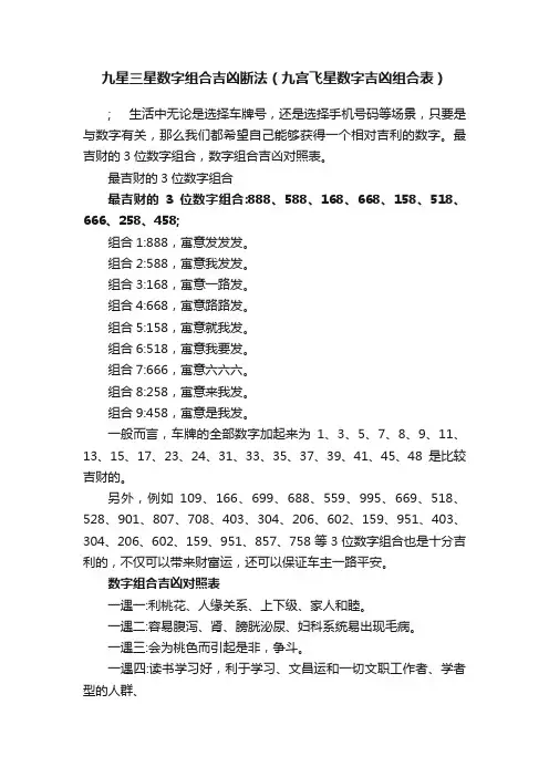 九星三星数字组合吉凶断法（九宫飞星数字吉凶组合表）