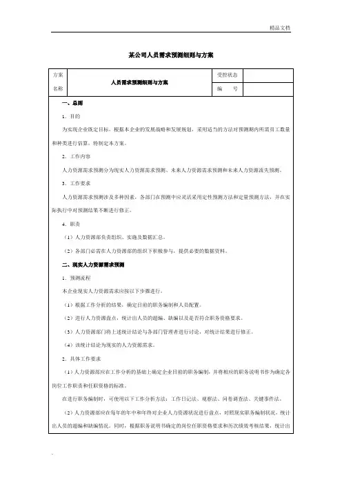某公司人力资源需求预测细则与方案