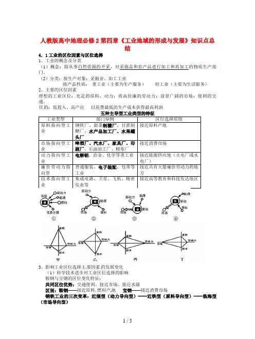 人教版高中地理必修2第四章《工业地域的形成与发展》知识点总结